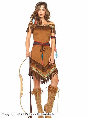 Native American princess, costume dress, fringes, off shoulder, matching accessories
